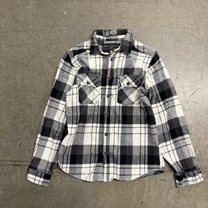 Bronxton Lifestyle Elevated Mens Plaid Flannel Button Down Shirt Black White S